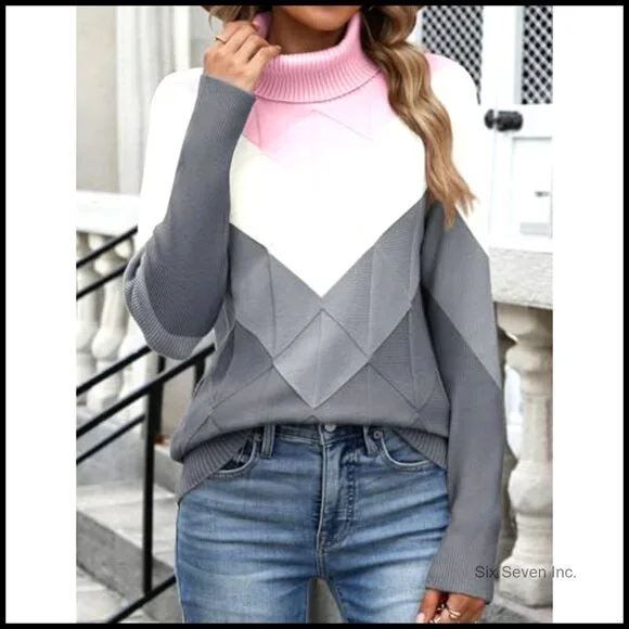Chunky Knit Turtleneck Sweater Long Sleeve Pullover Trendy Fall Winter Top